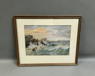 Lot 12: Signed Seascape Mix-Media Painting