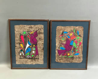 Lot 9: Vintage Amate Paintings on Bark Paper