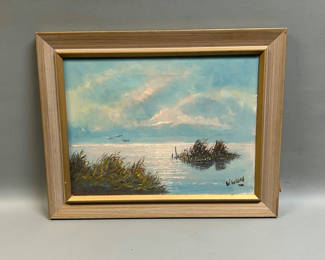 Lot 13: Signed Landscape Marshland Oil Painting
