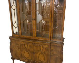 Lot 3: 20th Century Burlwood Carved Hutch China Cabinet