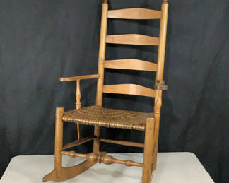 Lot 193: Antique Wooden Ladder-Back Rocking Chair