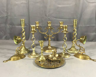 Lot 171: Vintage Brass Candle Holders & Trivet