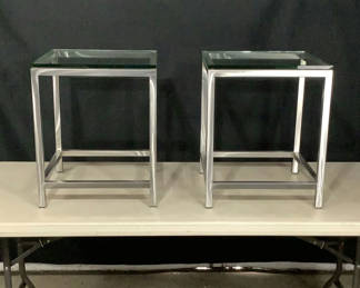 Lot 268: Brushed Nickel & Glass Side Tables