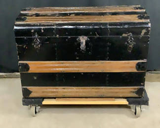 Lot 194: Antique Black Steamer Trunk
