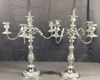 Lot 174: Ornate Silver Plate Candelabra
