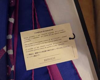 Bulgari Silk Foulard Scarf with White Lilies, Trailing Pink Buds and Cascading Foliage on Royal Blue Center NEW WITH TAGS NIB