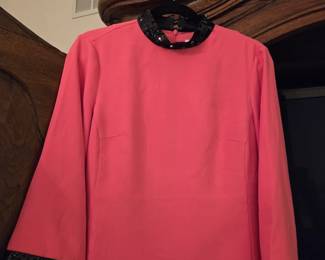 Julie Brown New York Pink Crepe Blouse with Black Sequin Trim