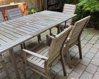 Teak Outdoor Extension Dining Table with 6 Matching Armchairs