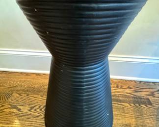 Contemporary Matte Black Ribbed Ceramic Garden Stool Accent Table