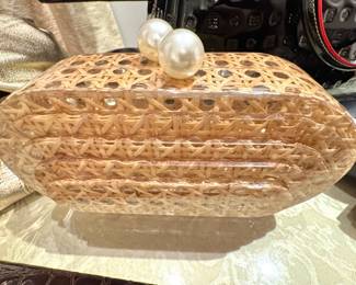 Pearl Accent Woven Acrylic Box Clutch Evening Handbag