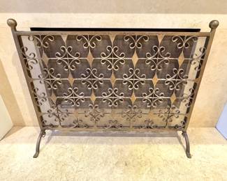 Decorative Wrought Iron Fireplace Screen with Scrollwork Design