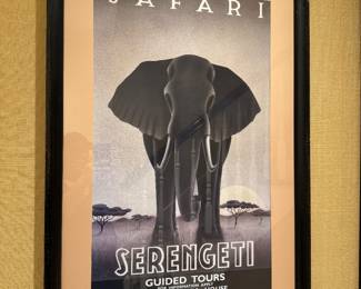 Safari Serengeti Elephant Travel Poster Reproduction in Black Frame