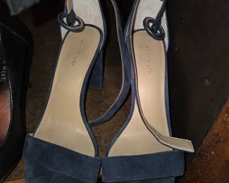 Anne Taylor Navy Blue Suede Block Heels with Ankle Strap
