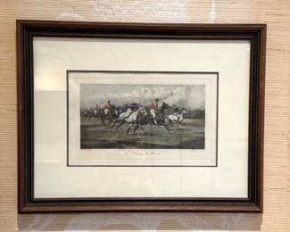 "A Gallop on the Boards" Polo Sporting Print in Mahogany Frame