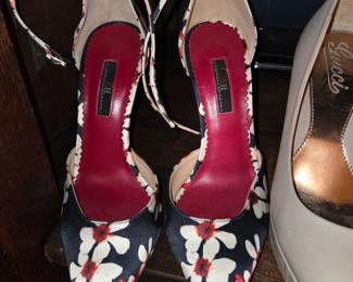 Carolina Herrera Floral Satin Ankle Strap Pointed Toe Heels