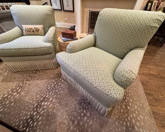 Dapha Upholstered Wingback Lounge Chairs with Skirted Base & Custom Patterned Fabric (note: Antelope Print Rug NFS)