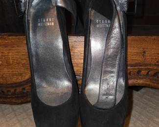 Stuart Weitzman Black Suede Pumps with Chunky Ankle Strap
