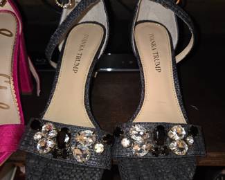 Ivanka Trump Embellished Black Raffia Ankle Strap Sandals