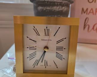 Tiffany & Co. Swiss Made Portfolio Brass Desk Alarm Clock with Roman Numeral Dial