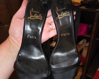 Louboutin Satin Open-Toe Stiletto with Ankle-Wrap Ribbon Size 37