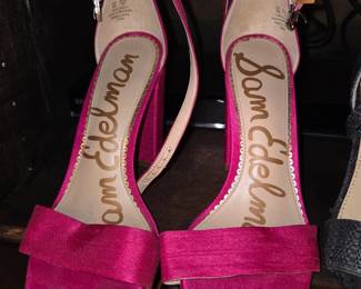 Sam Edelman Fuchsia Satin Ankle Strap Block Heel Sandals