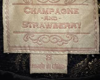 Champagne by Strawberry Metallic Brocade Coat with Faux Fur Collar & Bell Sleeves,