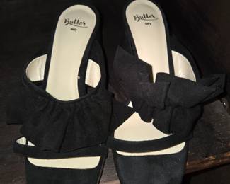 Butter Black Suede Heels with Ruffle Detail