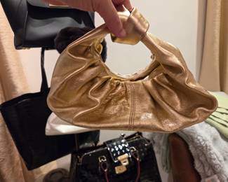 Metallic Gold Ruched Hobo Bag