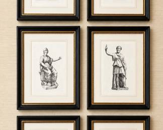 Set of Six Classical Greco-Roman Figural Engravings in Ebonized Frames