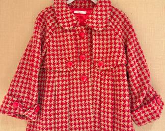 Hazel Red & Cream Bouclé Houndstooth Swing Coat