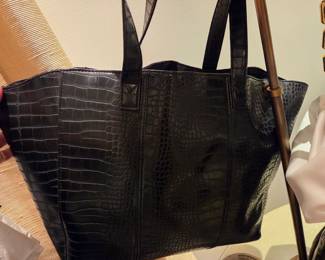 Neiman Marcus Crocodile-Embossed Faux Leather Tote