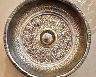 Hand Hammered Middle Eastern Embossed Brass Decorative Bowl