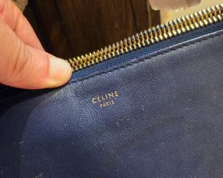 Celine Paris Navy Leather Zip Pouch / Clutch