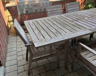 Teak Outdoor Extension Dining Table with 6 Matching Armchairs