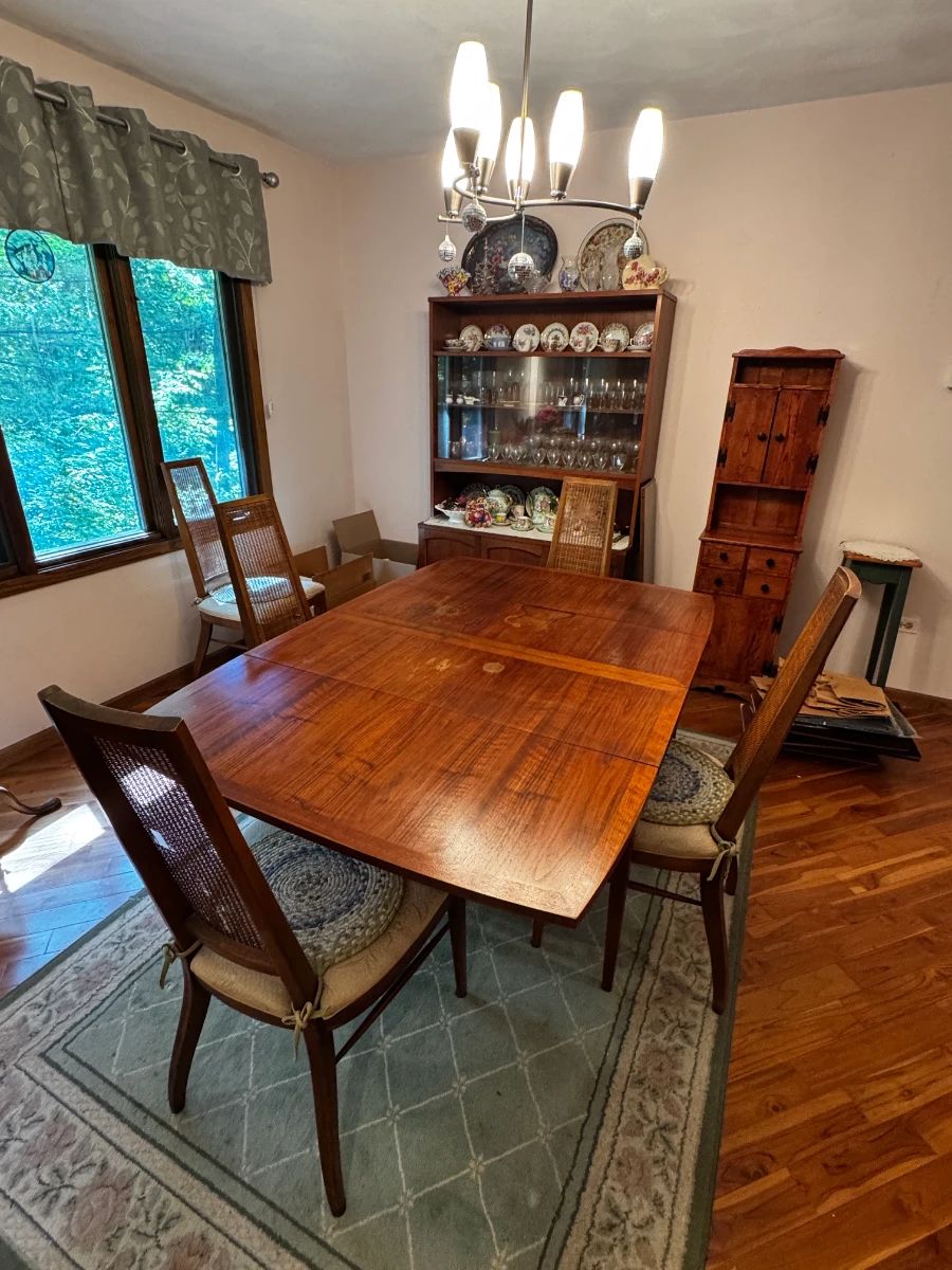 1960s dining room table, chairs & china cabinet