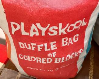 Vintage Playskool Duffle Bag of Colored Blocks