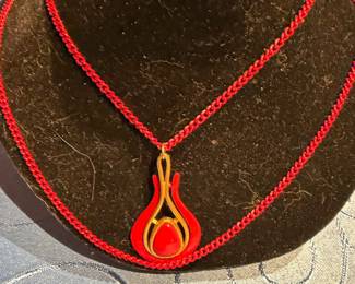 Vintage Red Chain, Red Enamel Necklace