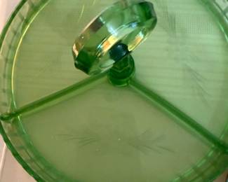 Vintage  1930's Hazel Atlas Vaseline Glass, Appetizer, Snack Tray