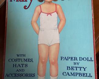 Vintage 1940's Mary Alice Paper Dolls Clothes, Accessories, Box By Betty Campbell