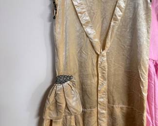 Antique 1920's Silk Velvet Drop Waist, Flapper Dress, Rhinestone Clasp