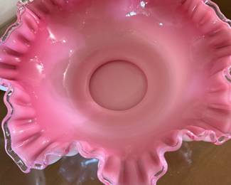 Antique Fenton Pink Crimped Peach Bowl or Brides Bowl