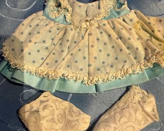 Vintage Vogue Doll Polka Dot Pinafore Lace Stockings Original Vogue Dolls Inc Made in USA Tag