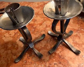 Mid Century Hand Forged Iron Candle Sticks, Made Sweden