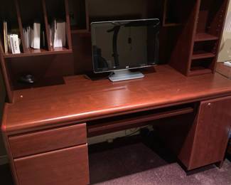 5ft x 2 ft. knee-hole computer desk with keyboard tray and hutch. 