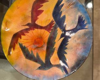 12 inch, vintage enamel on copper artwork, signed by the Canadian artist duo Micheline de Passille and Yves Sylvestre