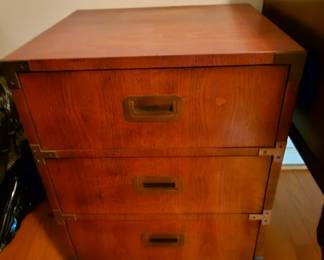 Henredon campaign Style Three Drawer Side Chest