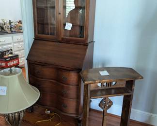 Antique secretary desk, prayer kneeler