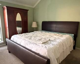 King size leather bed, frame and mattress