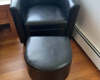 Modern Faux Leather Barrel Chair and Matching Ottoman Set