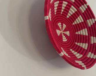 Handwoven Red and Cream Rwandan Basket Wall Art
